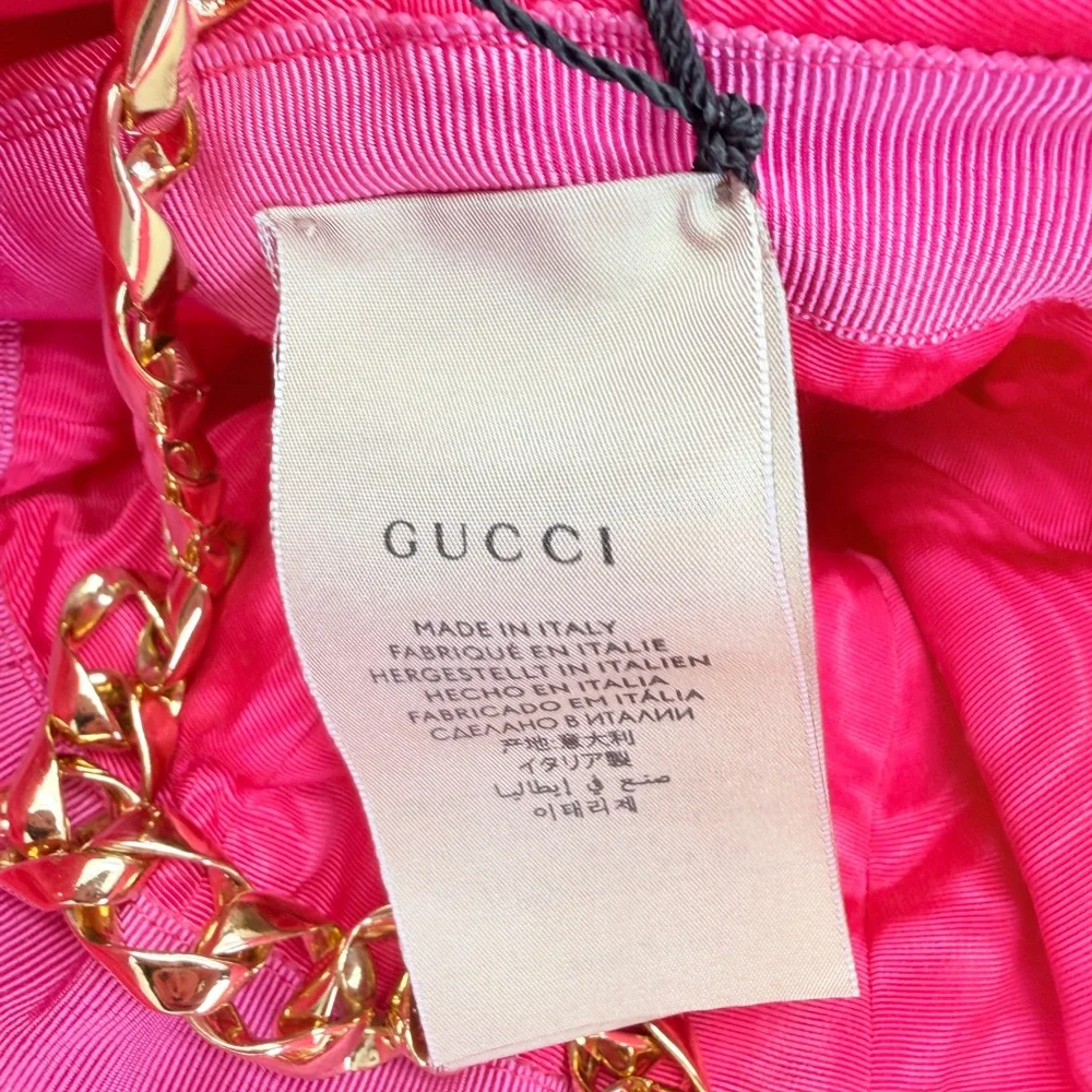 Gucci Pink Elevation Clock Bucket Chain Hat M NWT